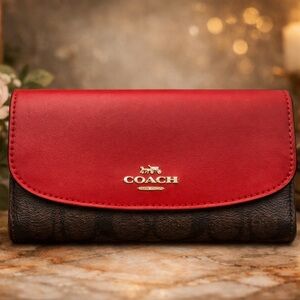 Coach Red and Brown Leather Wallet